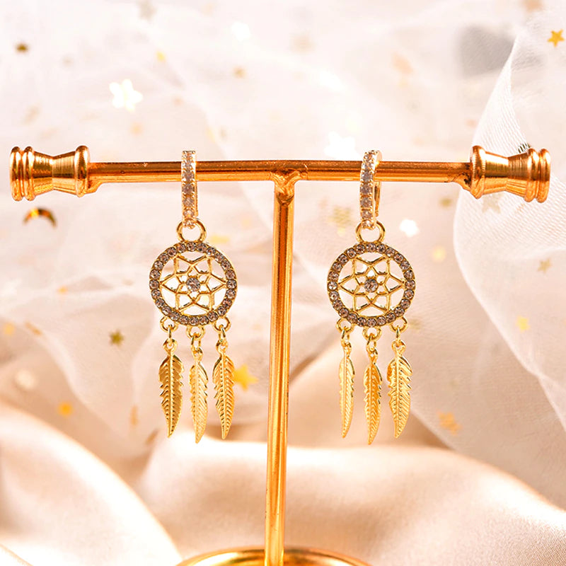 Dreamcatcher 14k Solid Gold Earrings