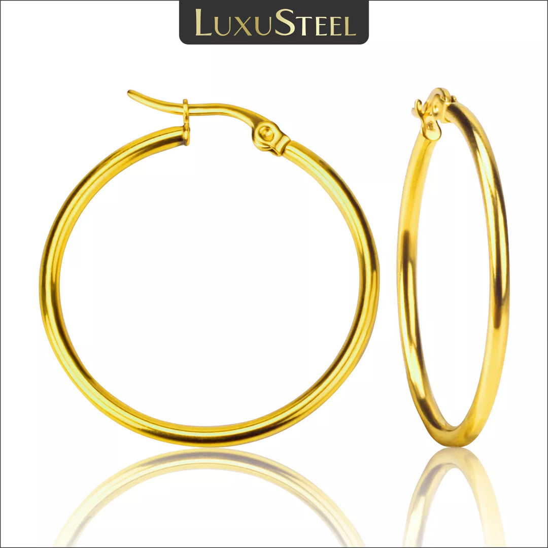 LUXUSTEEL Gold Color Stainless Steel Hoop Earrings For Women Men Big/Small Circle Round Ear Jewelry Bijoux Acier Inoxidable