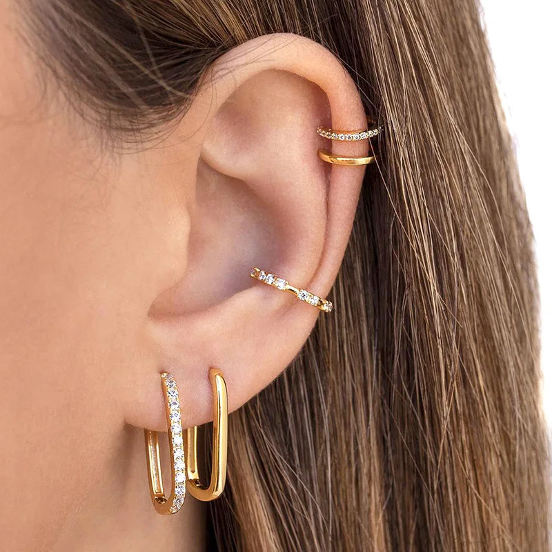 2PCS New Gold Color Square Hoop Earrings Women Men Stainless Steel Huggie Minimalist Punk Unisex Rock Earrings Piercing Jewelry