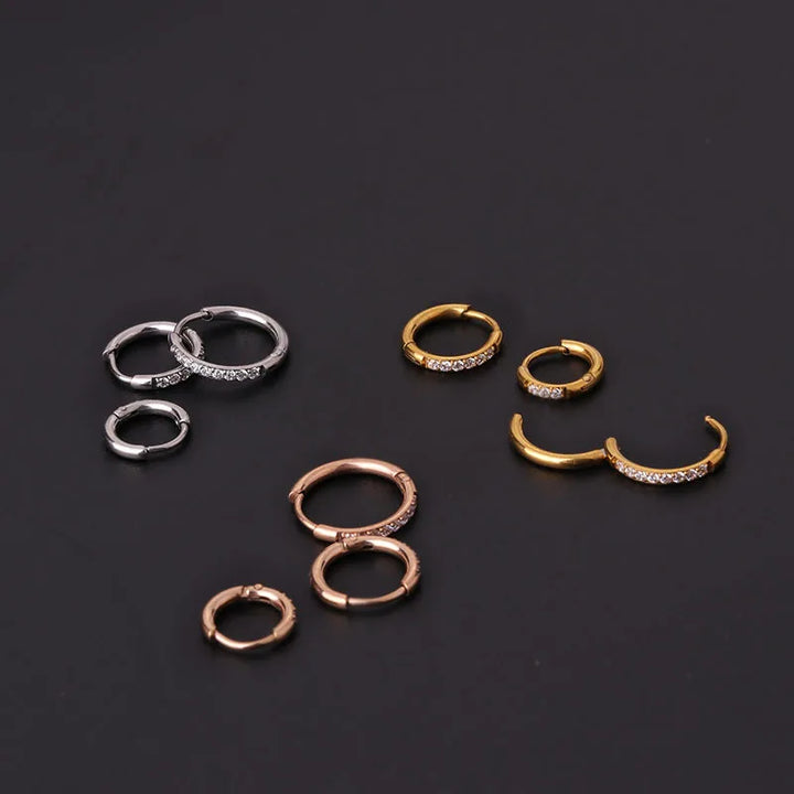 1 pair Titanium steel Small Hoops Ear Buckle Earrings for Women Crystal Cz Cartilage Helix Piercing Tragus Circle Jewelry