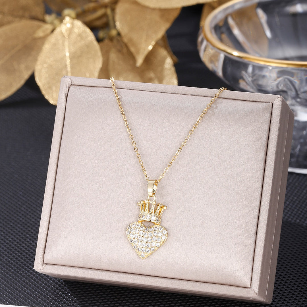Crown Heart Charm Necklace
