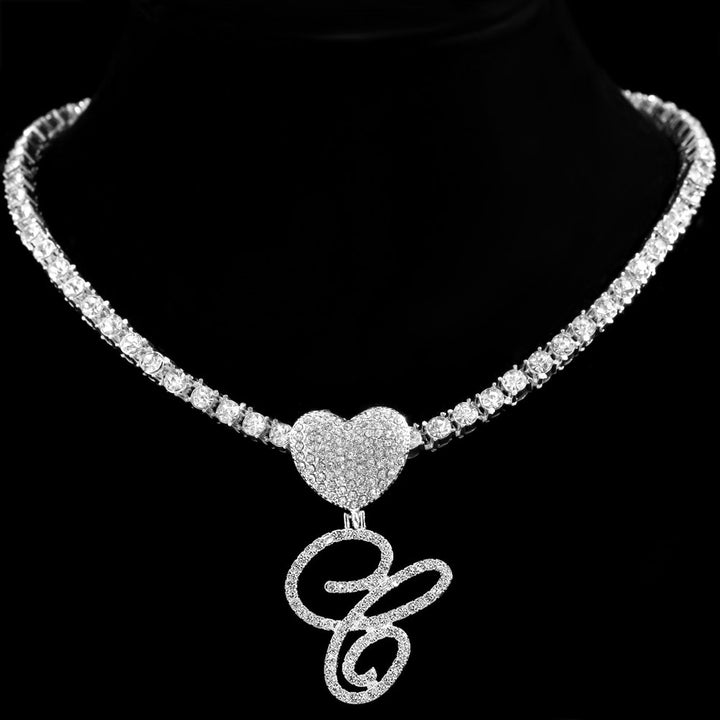 Heart Charm Crystal Initial Necklace