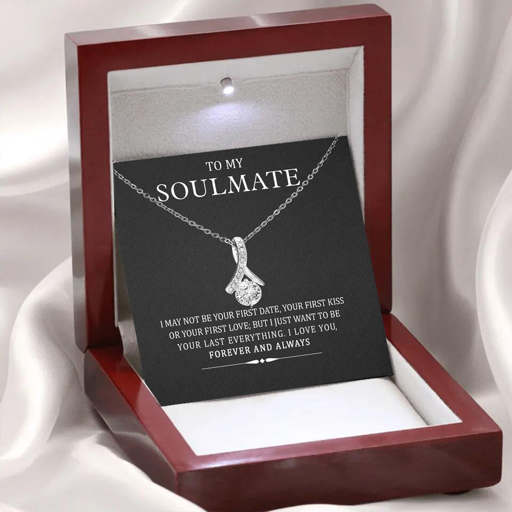 To My Soulmate, My Girlfriend, My Wife I Love You Forever & Always 14k Solid White Gold Necklace