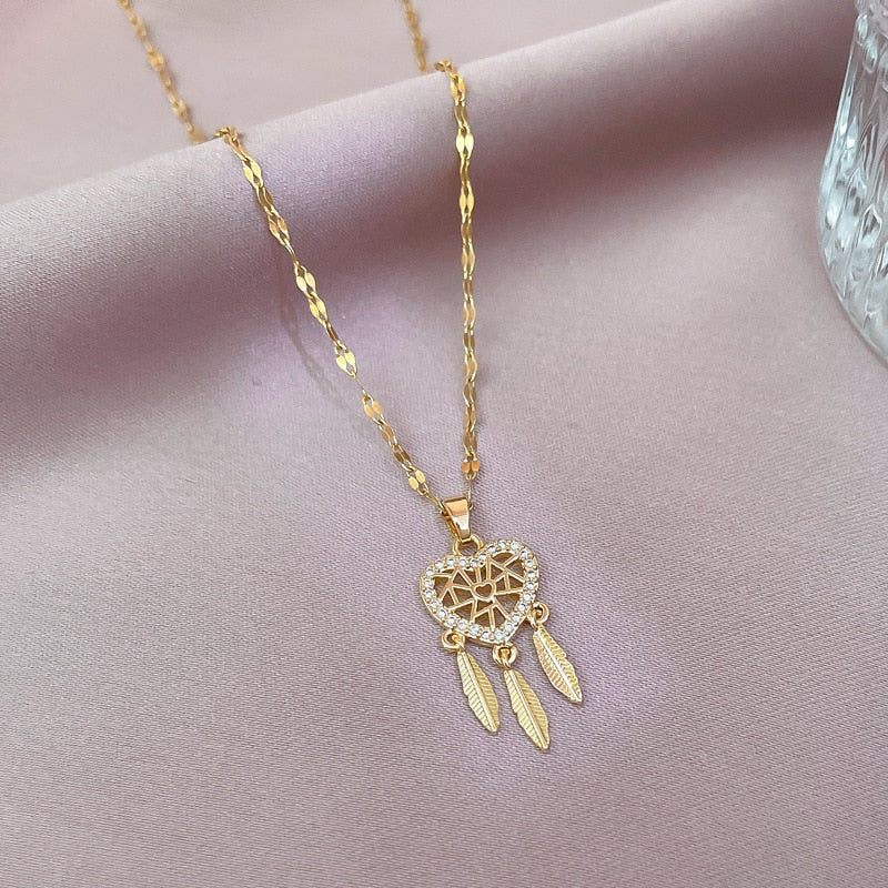 Dreamcatcher Crystal Charm Pendant Necklace